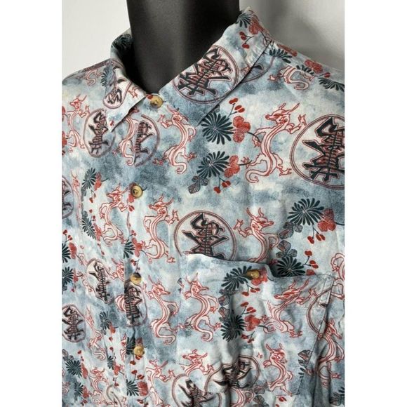 3xl XXXL Greystone Sportswear Summer Shirt Asian Dragon Design Rayon blue red - Picture 3 of 5